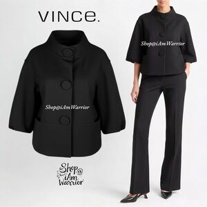 Vince RARE wool pleat-bubble sleeve cropped snap button jacket *shop@iamwarrior